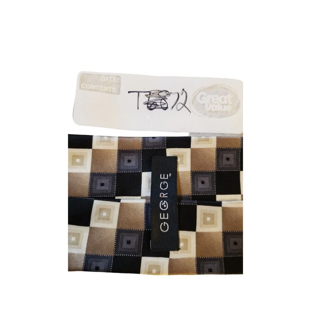 George Black Tan Cream‎ Gradient Squares Geometric Checks Mens Neck Tie Modern